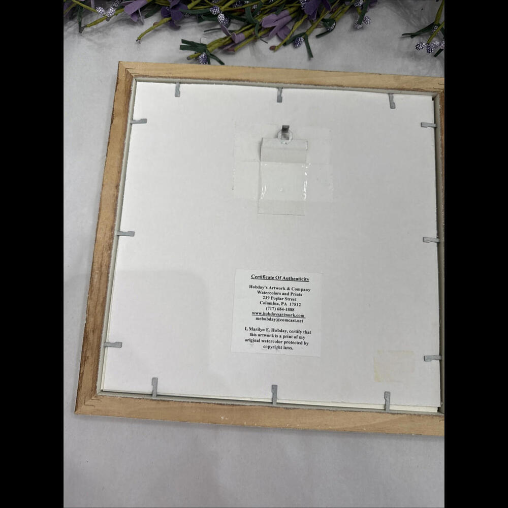 VTG Watercolor Print Signed Framed - Marilyn Hobday COA Floral Basket Co… - Picture 5 of 6